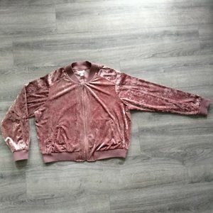 Mossimo Supply Co Rose Crushed Velvet Bomber Jacket Velour Zip-up Sweatshirt XXL